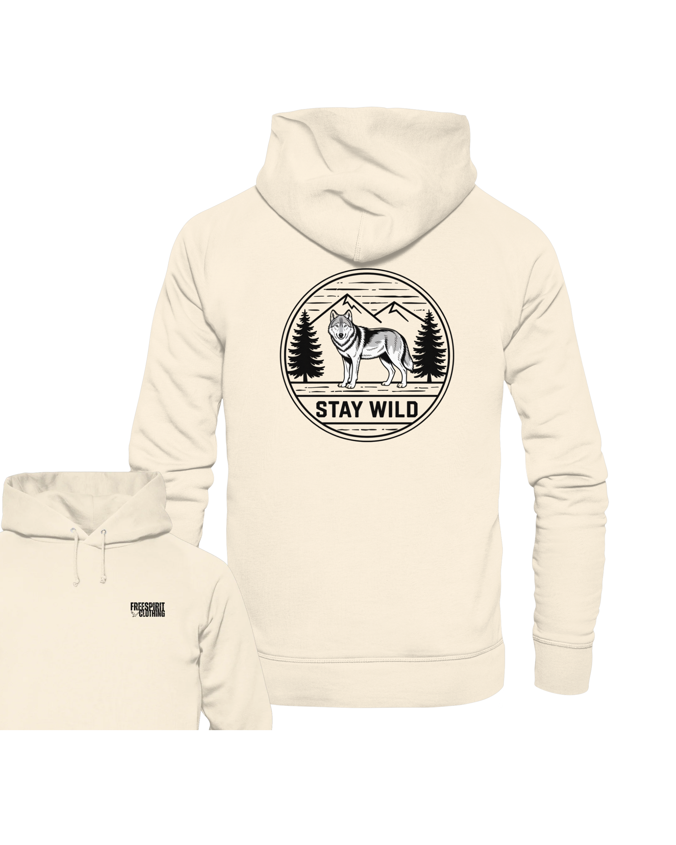Stay Wild Wolf – Nature Badge T-Shirt - Organic Hoodie