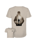 Beiges Bio-Baumwollshirt mit nachhaltigem Outdoor-Motiv auf der Rückseite, Umweltfreundliche Mode. - Into the Wild Within - Organic Shirt