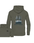 Khaki Hoodie aus Bio-Baumwolle mit Wild Deer Wald-Print, nachhaltige Outdoor-Bekleidung. - WILD DEER – Forest Edition - Organic Hoodie