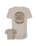 Beiges Bio-Baumwolle T-Shirt mit nachhaltigem Nature Heals Everything Print und umweltfreundlicher Outdoor-Bekleidung. - Nature Heals Everything - Organic Shirt