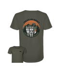 Khakifarbenes Bio-Baumwolle Shirt mit Wolfs- und Vogelprint, nachhaltige Outdoor-Bekleidung. - Create an Impact – Wildlife Edition (Wolves & Bird) - Organic Shirt